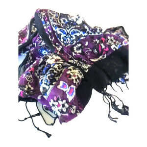 New York And Company Rectangle Scarf 64 X 18 Black Brown Print Fringe